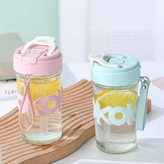 550ml KOKO Glass Sipper Bottle Mug – Durable Food-Grade Glass for Hot & Cold Drinks