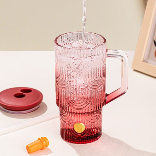 620ml Sipper Straw Cup – Colorful Textured Body with Handle, Spill-Proof Lid & Reusable Straw
