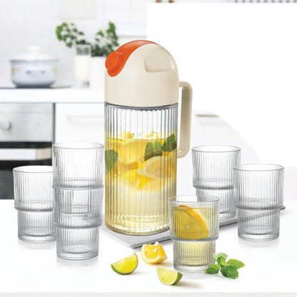 LEDONG Ribbed Glass Carafe Set – 5-Piece Elegant Drinkware Set (1000ml to 180ml) for Water, Juice & Iced Tea