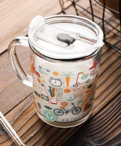 Dolphin Glass Coffee Mug – 370ml Tumbler with Lid & Straw for Coffee, Tea, Juice, and Smoothies