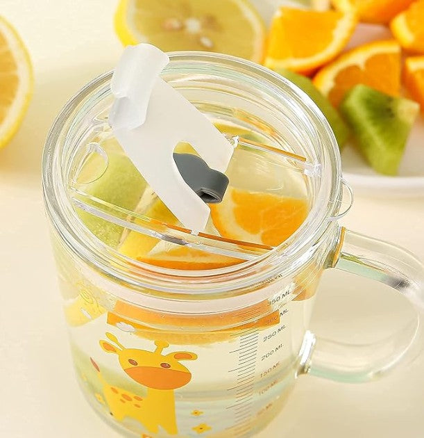 Dolphin Glass Coffee Mug – 370ml Tumbler with Lid & Straw for Coffee, Tea, Juice, and Smoothies