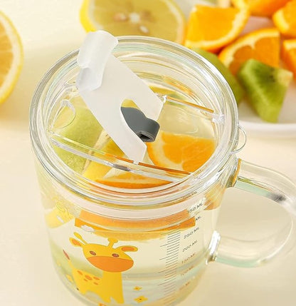Dolphin Glass Coffee Mug – 370ml Tumbler with Lid & Straw for Coffee, Tea, Juice, and Smoothies