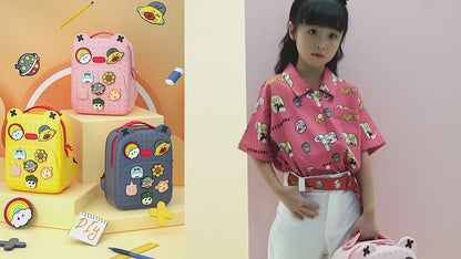 Eco-Friendly Cute Kids Backpack with DIY Snap Buttons & Cartoon Charms – Large Capacity, Durable & Soft